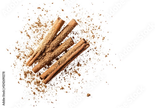 Cinnamon sticks and ground cinnamon powder isolated on white photo