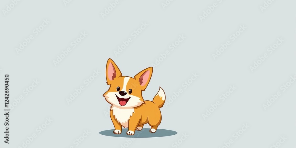Fototapeta premium Illustration of a cute corgi dog's fluffy butt with wagging tail in a cartoon style, playful, animal, funny