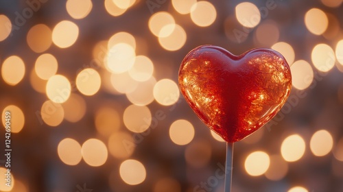 Bright red heart-shaped bokeh lights create a festive Christmas glow