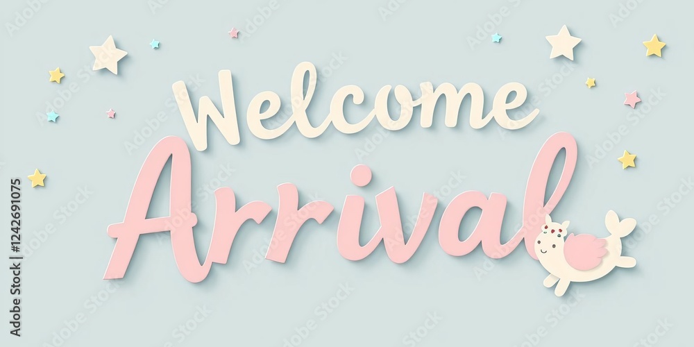 Welcoming baby greetings card with colorful paper art design, vector, paper art, fun Welcoming baby greetings card with colorful paper art design, vector, paper art, fun