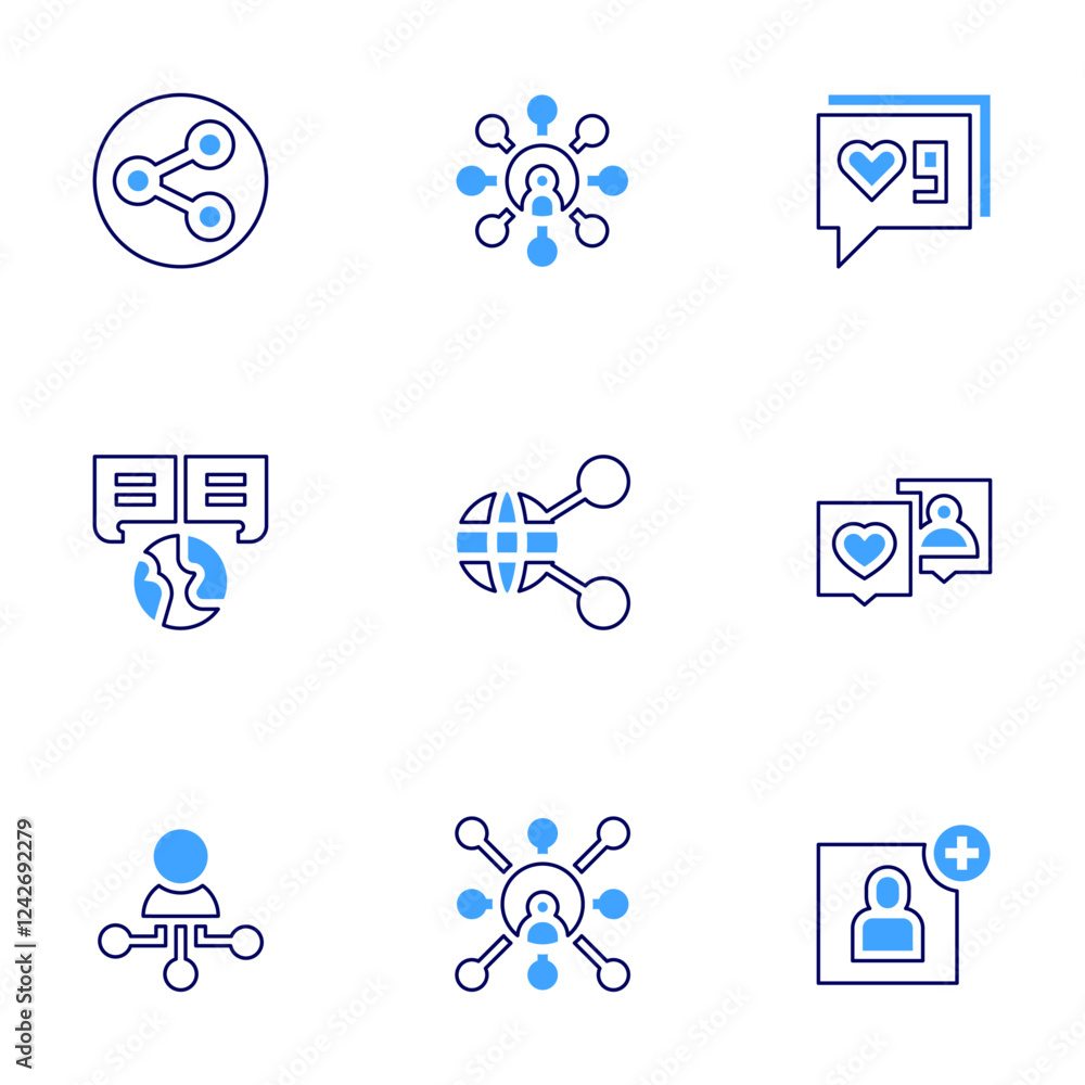 Social networking icon set. Bold line style. Duotone colors. Editable stroke. user, worldwide, share, networking, socialnetwork, likes, link, signup Social networking icon set. Bold line style. Duotone colors. Editable stroke. user, worldwide, share, networking, socialnetwork, likes, link, signup