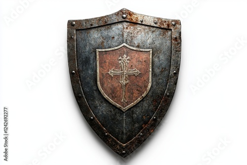 Rusty Medieval Shield with Christian Cross photo