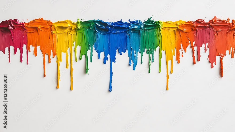 Rainbow paint drips, white background, art Rainbow paint drips, white background, art