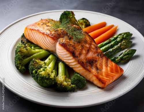 Grilled Salmon with Steamed Vegetables – Protein-Rich Dish photo