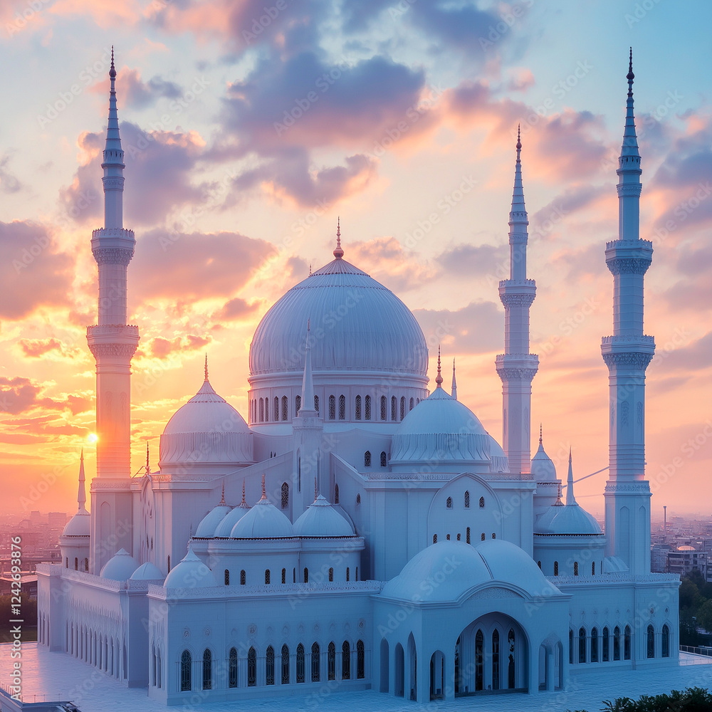 Fototapeta premium Majestic White Mosque at Sunrise
