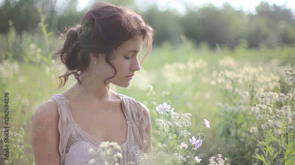 Charming portrait of a ukrainian girl surrounded by a vibrant field of blossoming flowers Charming portrait of a ukrainian girl surrounded by a vibrant field of blossoming flowers