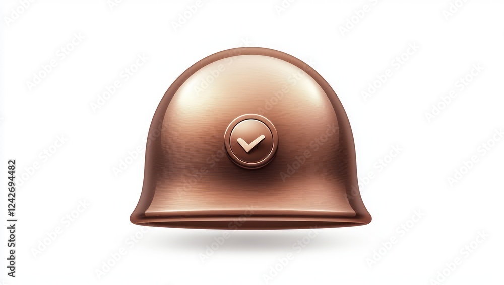 Fototapeta premium Bronze minimalist notification bell, indicating one alert, set on a white background for social media content.