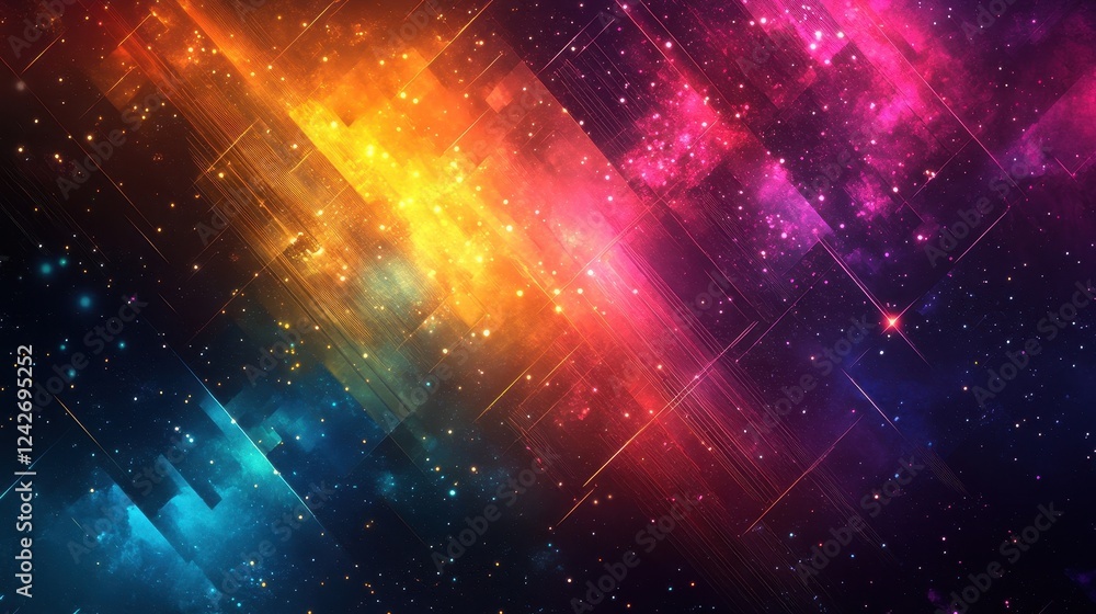 Abstract Cosmic Artwork Featuring Vibrant Hues and Geometric Lines Abstract Cosmic Artwork Featuring Vibrant Hues and Geometric Lines