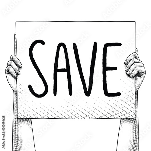 Hand raising a sign that says Save