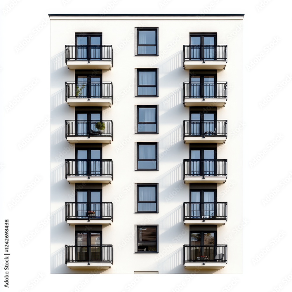 Modern Apartment Building with Balconies and Windows Modern Apartment Building with Balconies and Windows