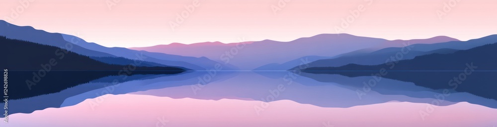 Obraz premium Serene mountain lake reflection at dawn.