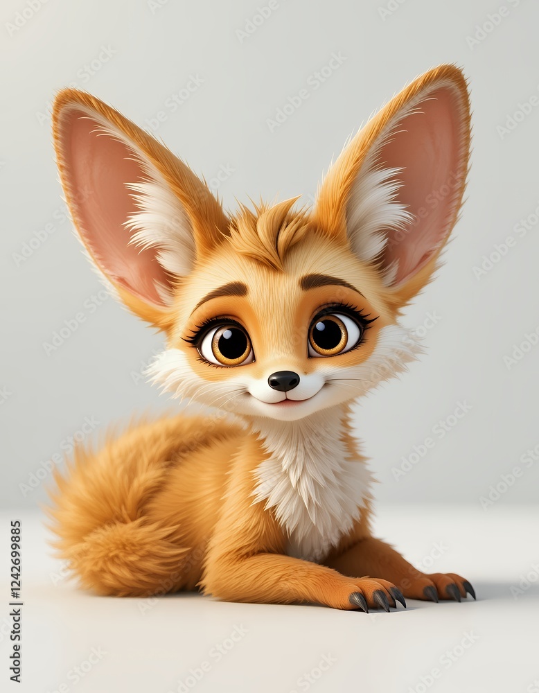 Obraz premium Adorable Cartoon Fennec Fox Lying Down