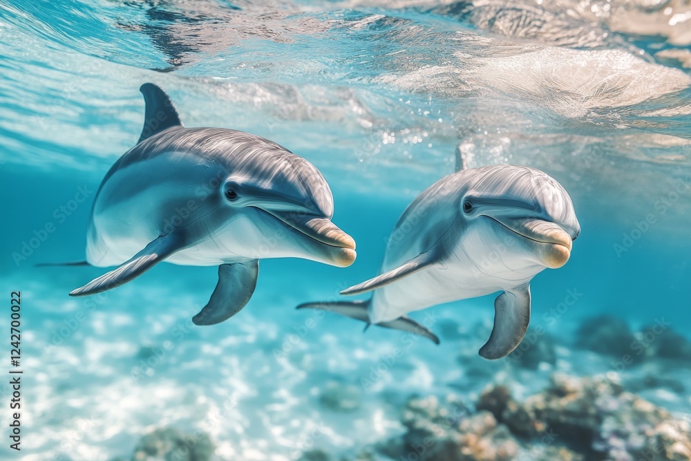 Obraz premium Two Dolphins in the Ocean