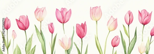 Wallpaper Mural Watercolor painting of pink and peach tulips with green leaves on white background. Torontodigital.ca
