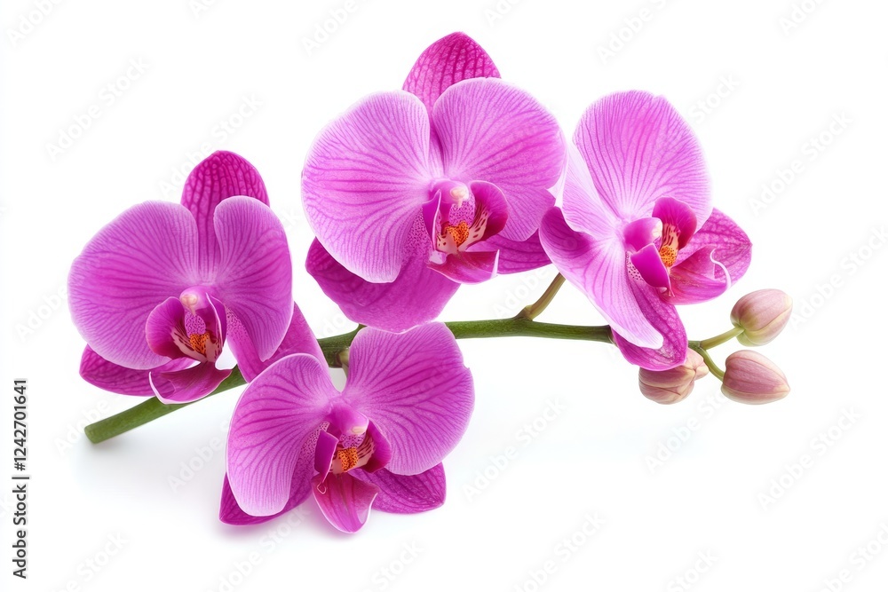 Pink orchids blooming, studio shot, white background, floral design Pink orchids blooming, studio shot, white background, floral design