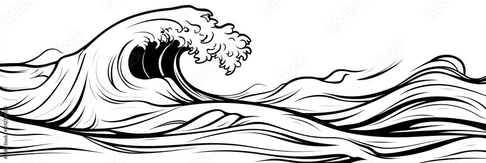 A Large Ocean Wave Drawing In Black And White A Large Ocean Wave Drawing In Black And White
