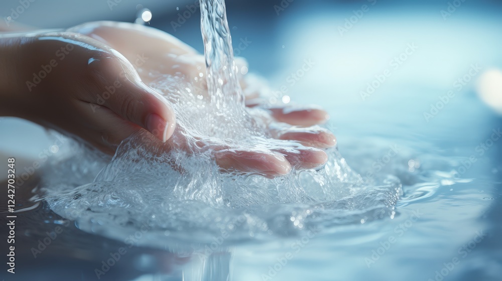 Fototapeta premium Hands Under Flowing Water Emphasizing Hygiene and Healthy Practices for a Clean and Safe Environment