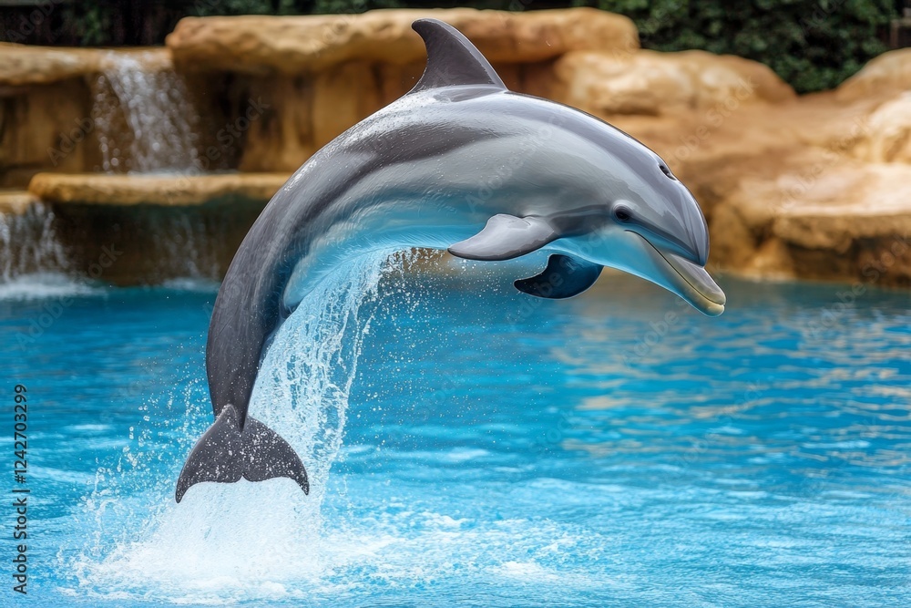 Fototapeta premium Graceful Dolphin Leaping in the Water