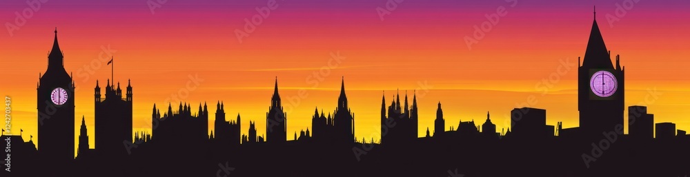 London skyline silhouette at sunset. London skyline silhouette at sunset.
