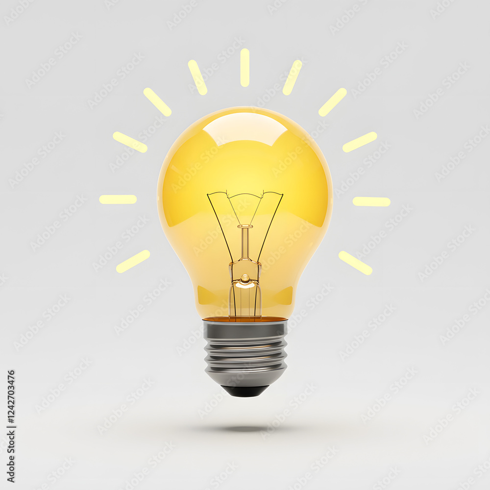 3D Light Bulb Emoji Representing Creativity on a White Background 3D Light Bulb Emoji Representing Creativity on a White Background