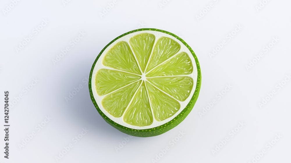 Bright Green Lime Cross Section on White Background Bright Green Lime Cross Section on White Background