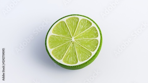 Bright Green Lime Cross Section on White Background