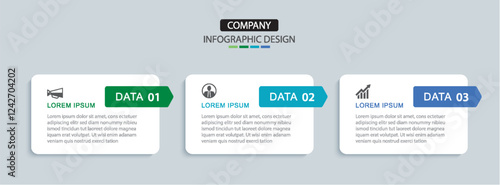 3 data infographics rectangle layout template. Illustration business abstract background.