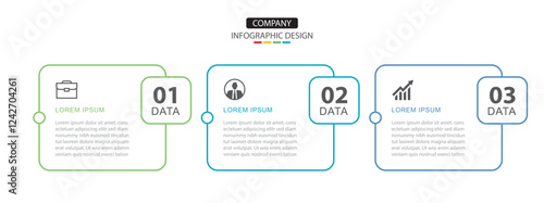 3 data infographics rectangle layout paper template. Illustration business abstract background.