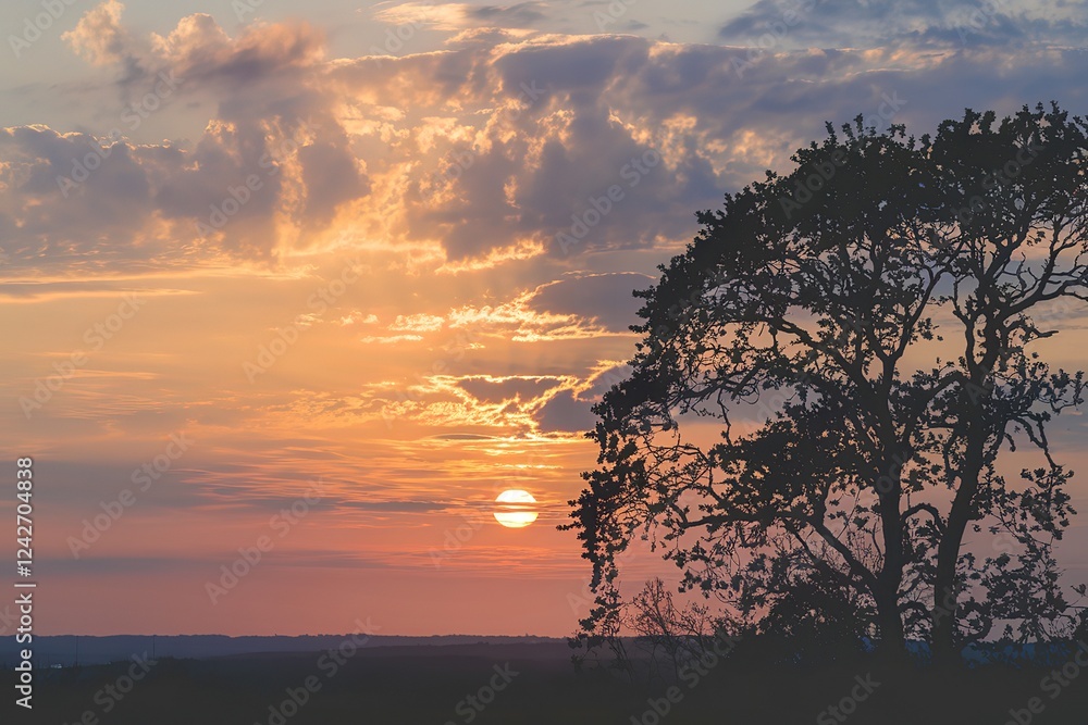 Fototapeta premium A breathtaking sunset scene with a golden hue across the sky