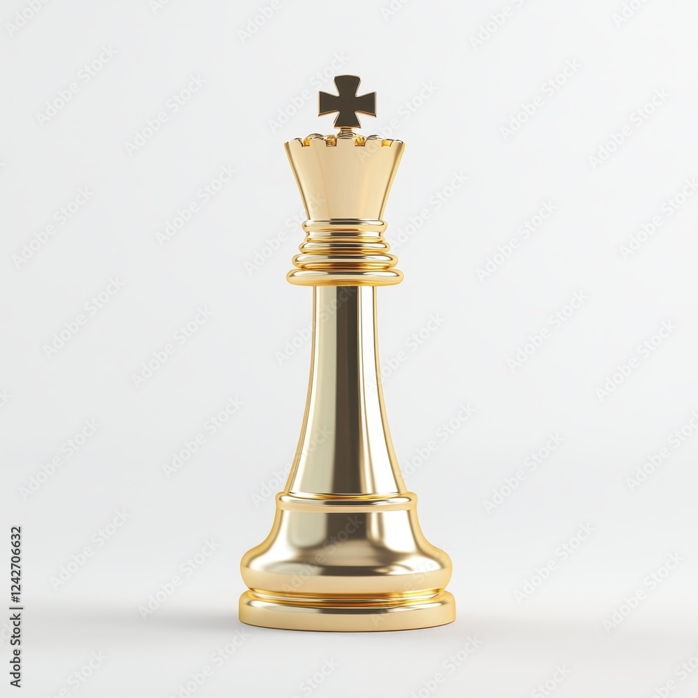 Golden Chess King Piece on White Background, Elegant and Detailed Golden Chess King Piece on White Background, Elegant and Detailed