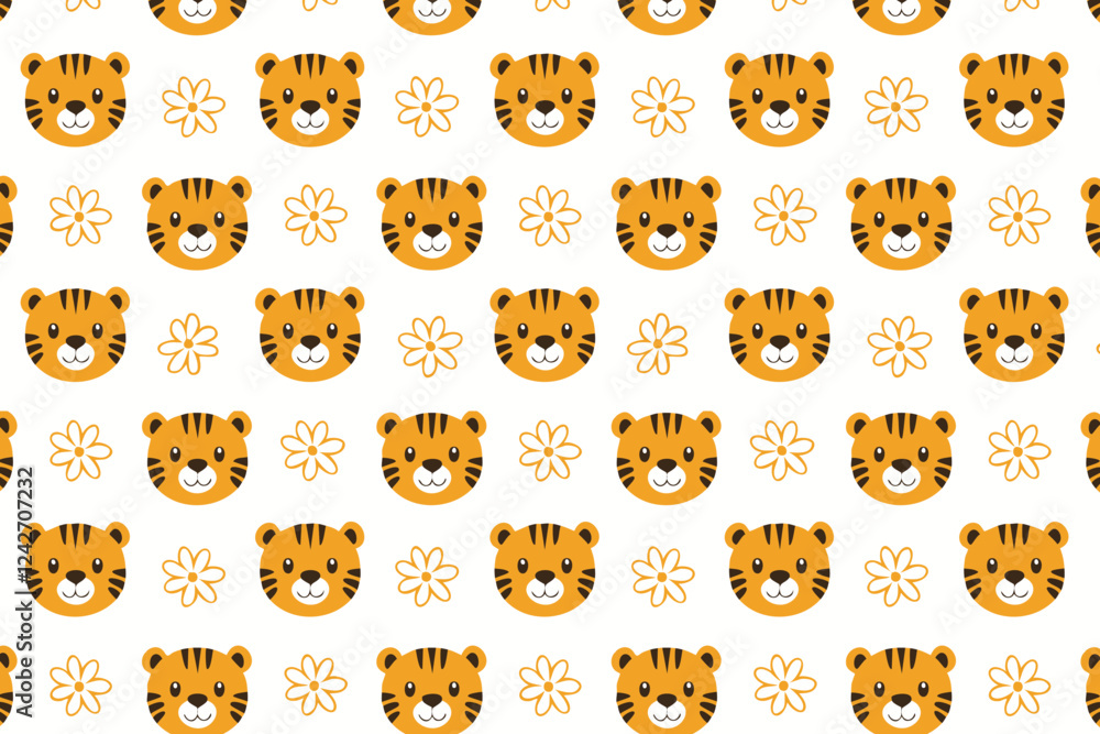 Obraz premium Cute tiger seamless pattern background illustration