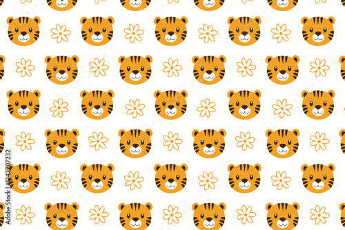 Cute tiger seamless pattern background illustration