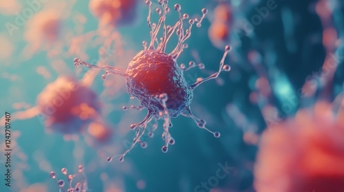 3d rendering of human cells on a blue background, close-up view, science and medical research visualization


 photo