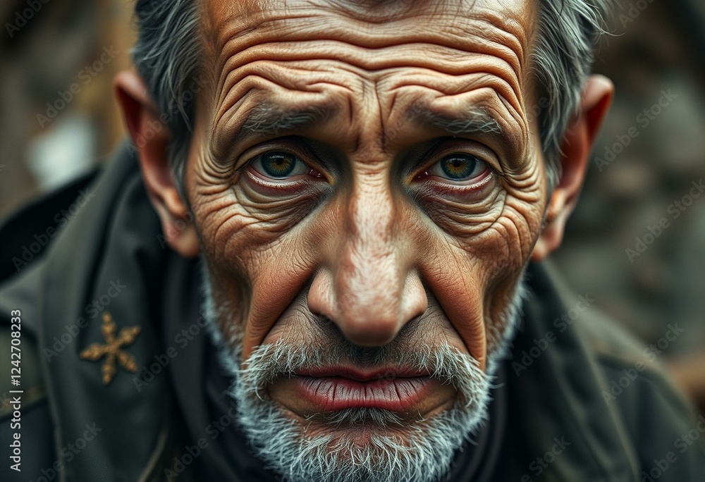 Male portrait with worn-out face and jacket Male portrait with worn-out face and jacket