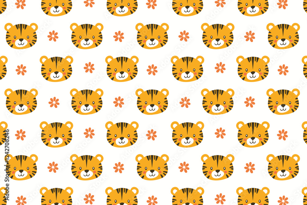 Fototapeta premium Cute tiger seamless pattern background illustration
