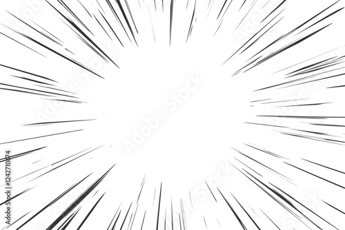 Manga speed lines of radial comic vector background. Cartoon flash, rays of explosion, boom and roar force. Abstract sparks and perspective motion of sound.