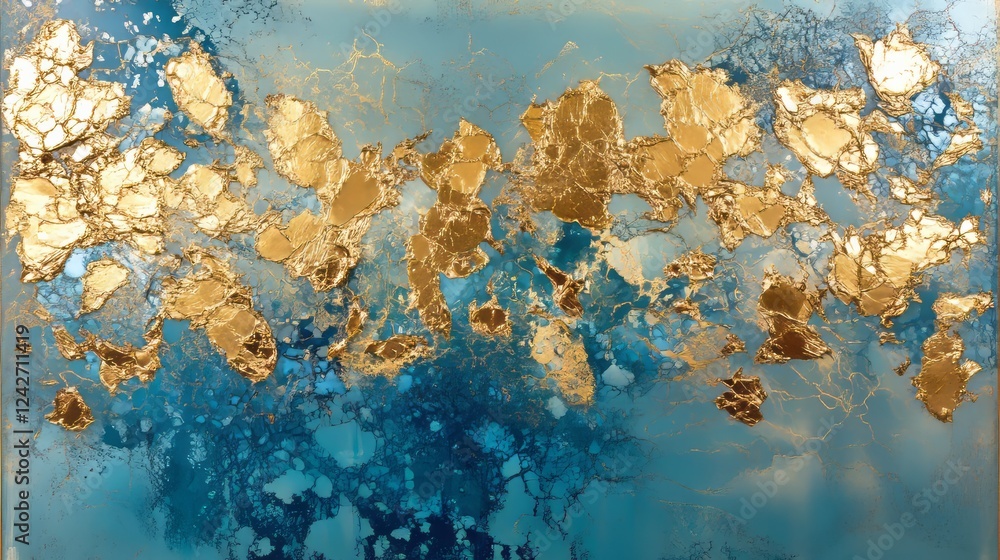 Obraz premium Beautiful abstract artwork featuring gold and blue hues with a textured surface created in a contemporary art studio
