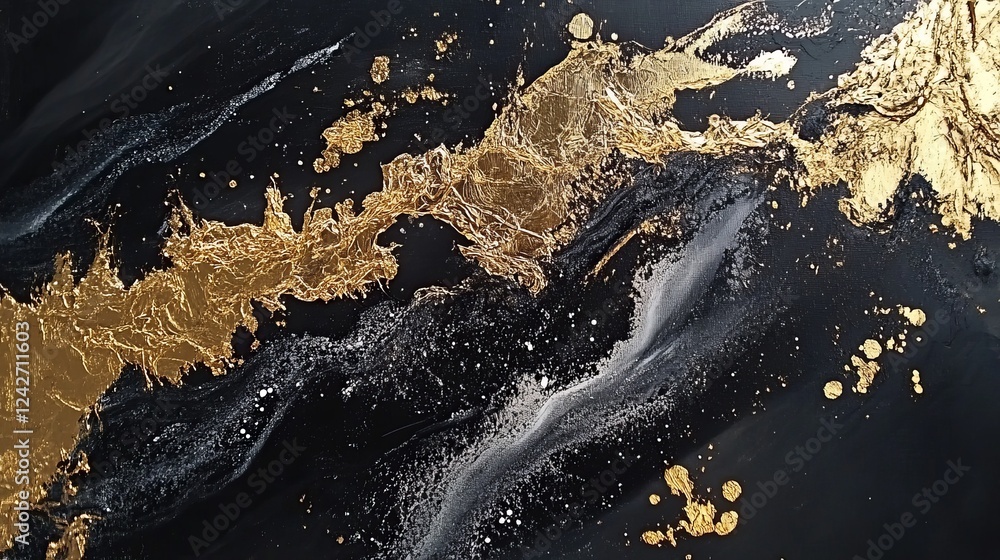 Elegant abstract artwork featuring gold and silver textures on a dark background Elegant abstract artwork featuring gold and silver textures on a dark background