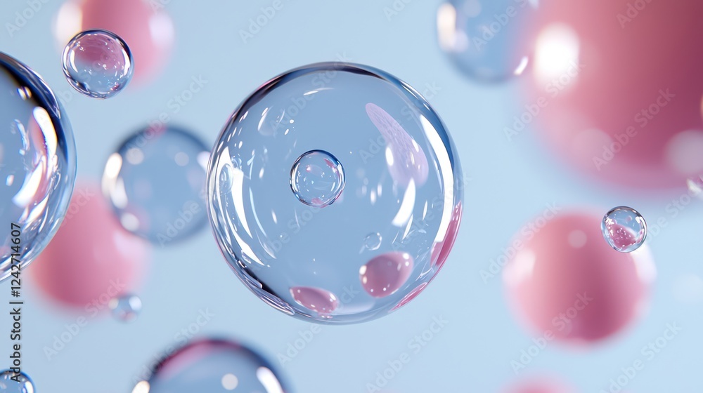 A cluster of translucent bubbles floating against a soft pastel background. A cluster of translucent bubbles floating against a soft pastel background.