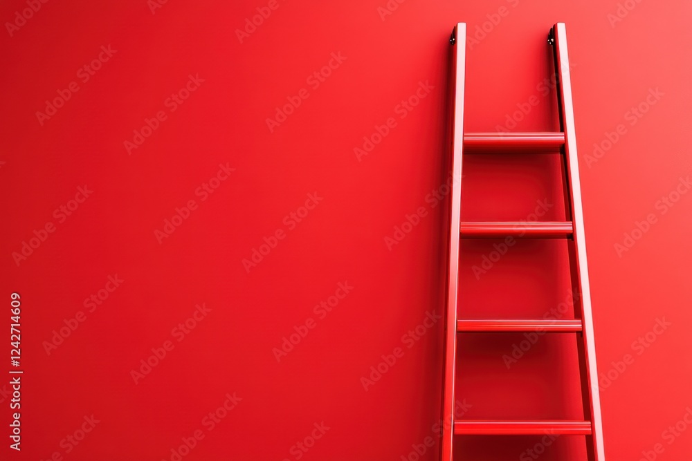 Red ladder against red wall, success concept Red ladder against red wall, success concept