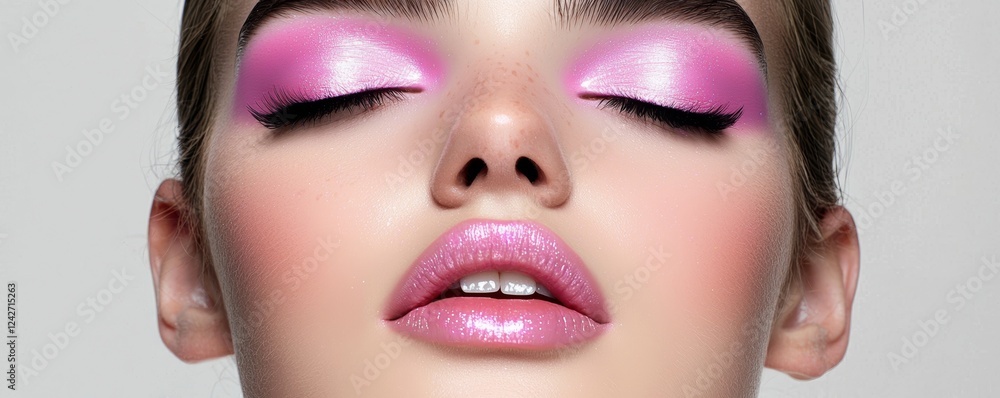 Her flawlessly executed makeup features a gradient of pink shimmer that adds dimension to her eyes, paired with bold black eyeliner and voluminous lashes. Her flawlessly executed makeup features a gradient of pink shimmer that adds dimension to her eyes, paired with bold black eyeliner and voluminous lashes.