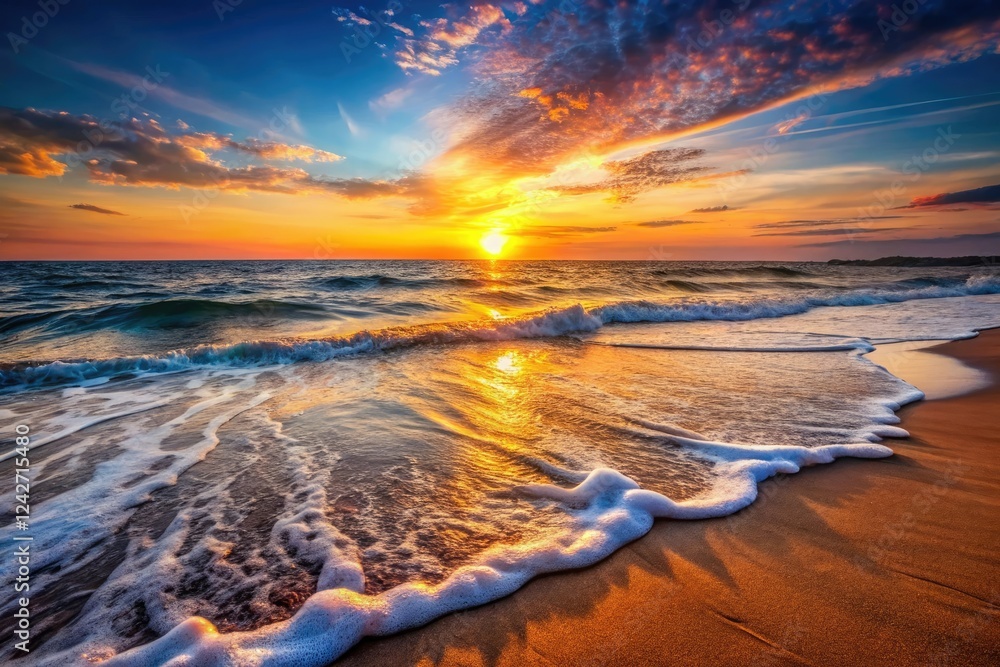 Waves gently lapping against the shore at sunset, water, blue Waves gently lapping against the shore at sunset, water, blue