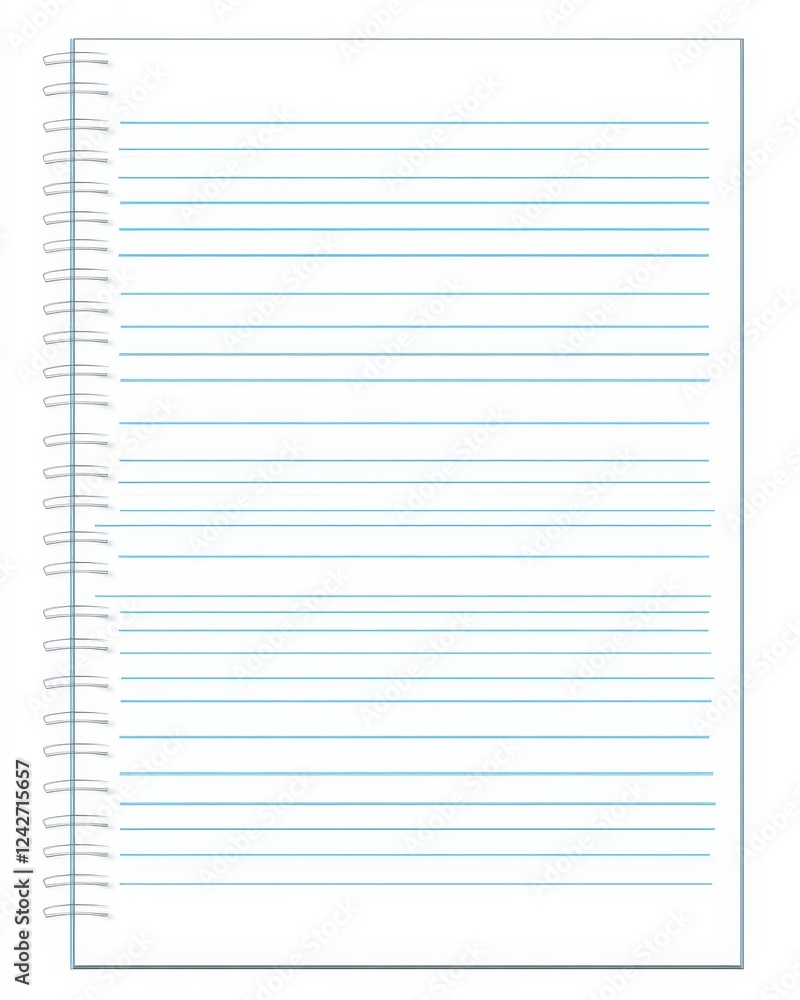 Spiral-bound lined notebook, isolated, white background, for note-taking Spiral-bound lined notebook, isolated, white background, for note-taking
