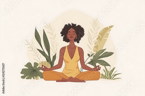 Wallpaper Mural Woman meditating, flat vector illustration with a solid background, international yoga day concept Torontodigital.ca