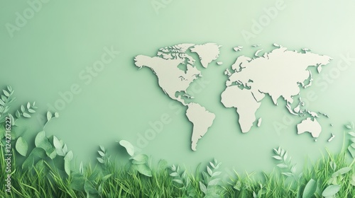 A map of Earth cut out over a textured grass background, surrounded by a clean white-to-light-green gradient