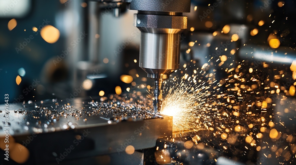 A close-up of industrial machinery cutting metal with precision in a fabrication workshop. A close-up of industrial machinery cutting metal with precision in a fabrication workshop.