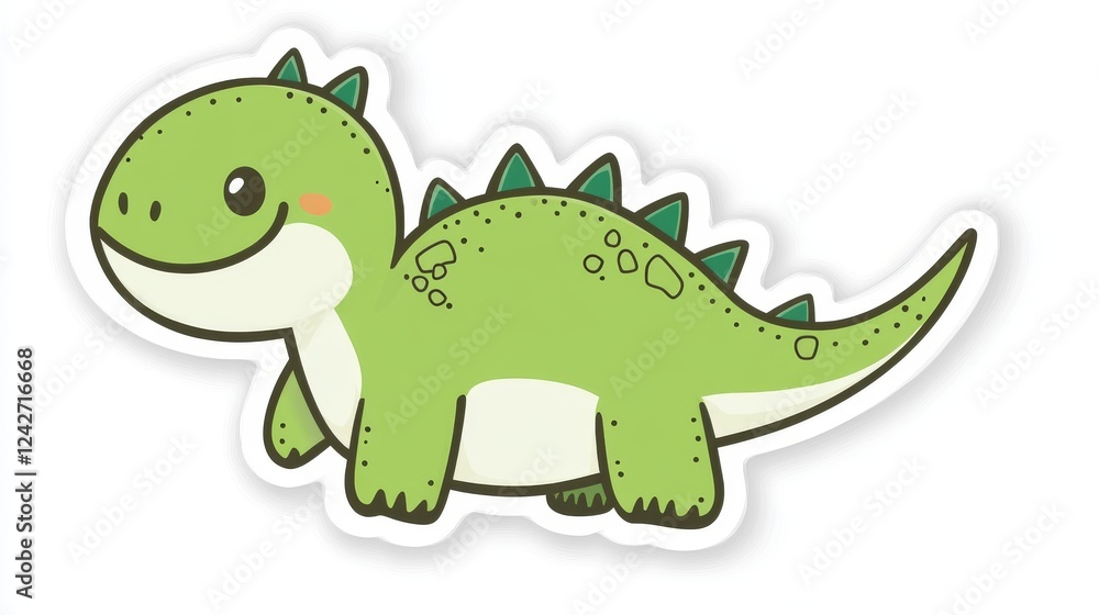 Naklejka premium Cute green dinosaur cartoon sticker illustration, isolated on white background, for kids' products or decoration