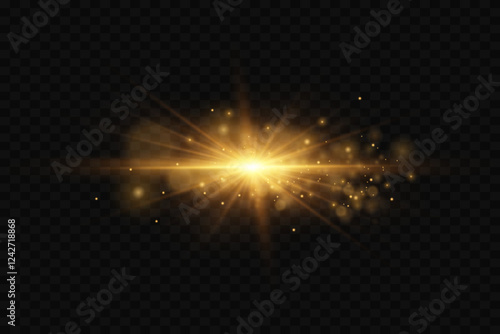 Shining star light flare effect and glitter explosion. On a transparent background.