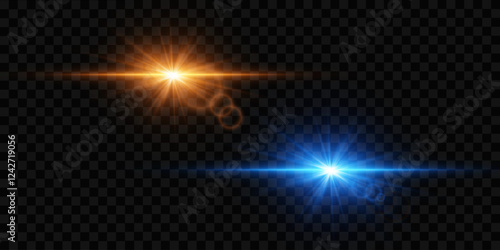 Collection of light effects and glare, light flash of stars. On a transparent background.