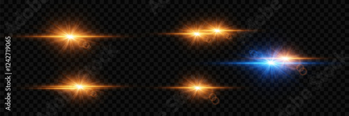 Collection of light effects and glare, light flash of stars. On a transparent background.